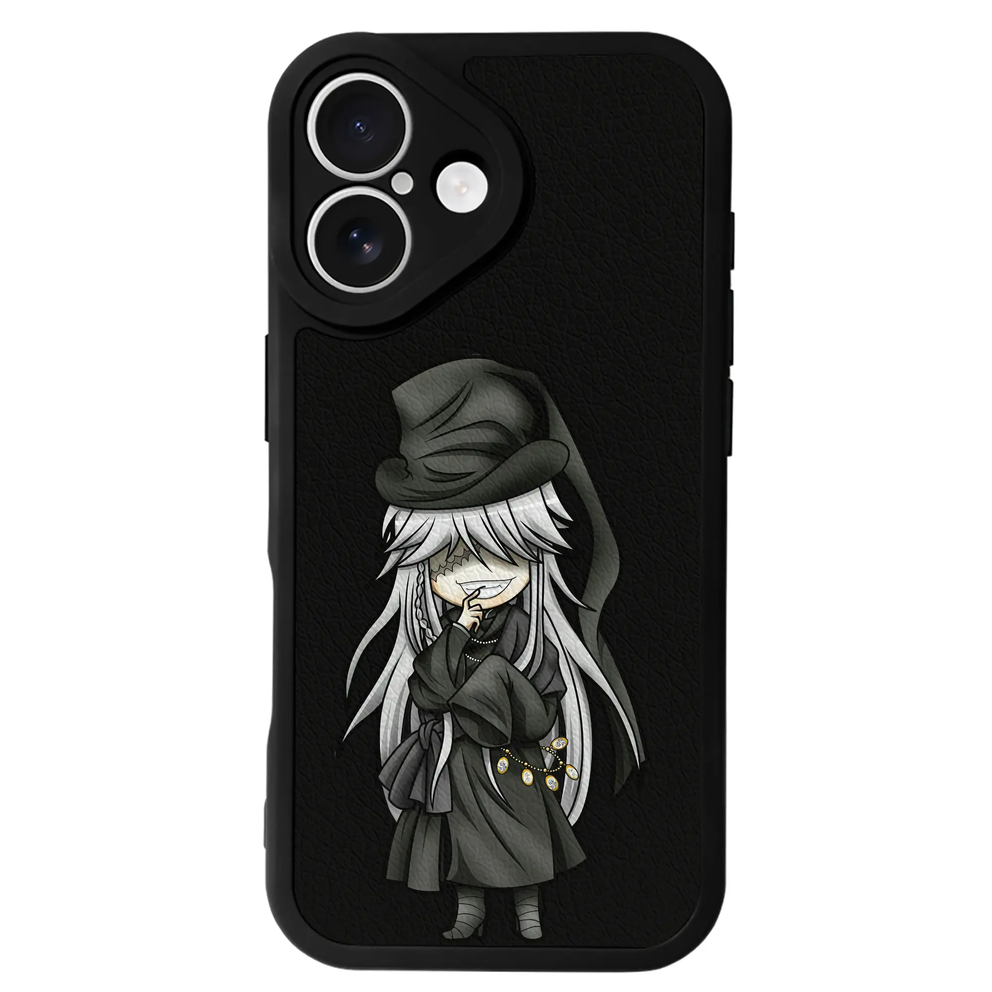 黒執事 グッズ,葬儀屋 - IPhone 16シリーズ対応 ・ シリコンスマホケース ・ レザー調 ・ 高精度フィット ・ 耐衝撃 ・ ワイヤレス充電対応 ・ 精密カット